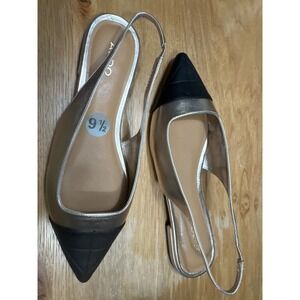 Aldo Womens Slingback Flats Pointed Toe Quilted Cap Toe Metallic Gold Black 9.5